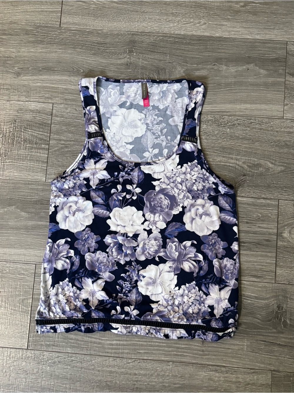 Vince Camuto Navy Floral Scoop-Neck Tank